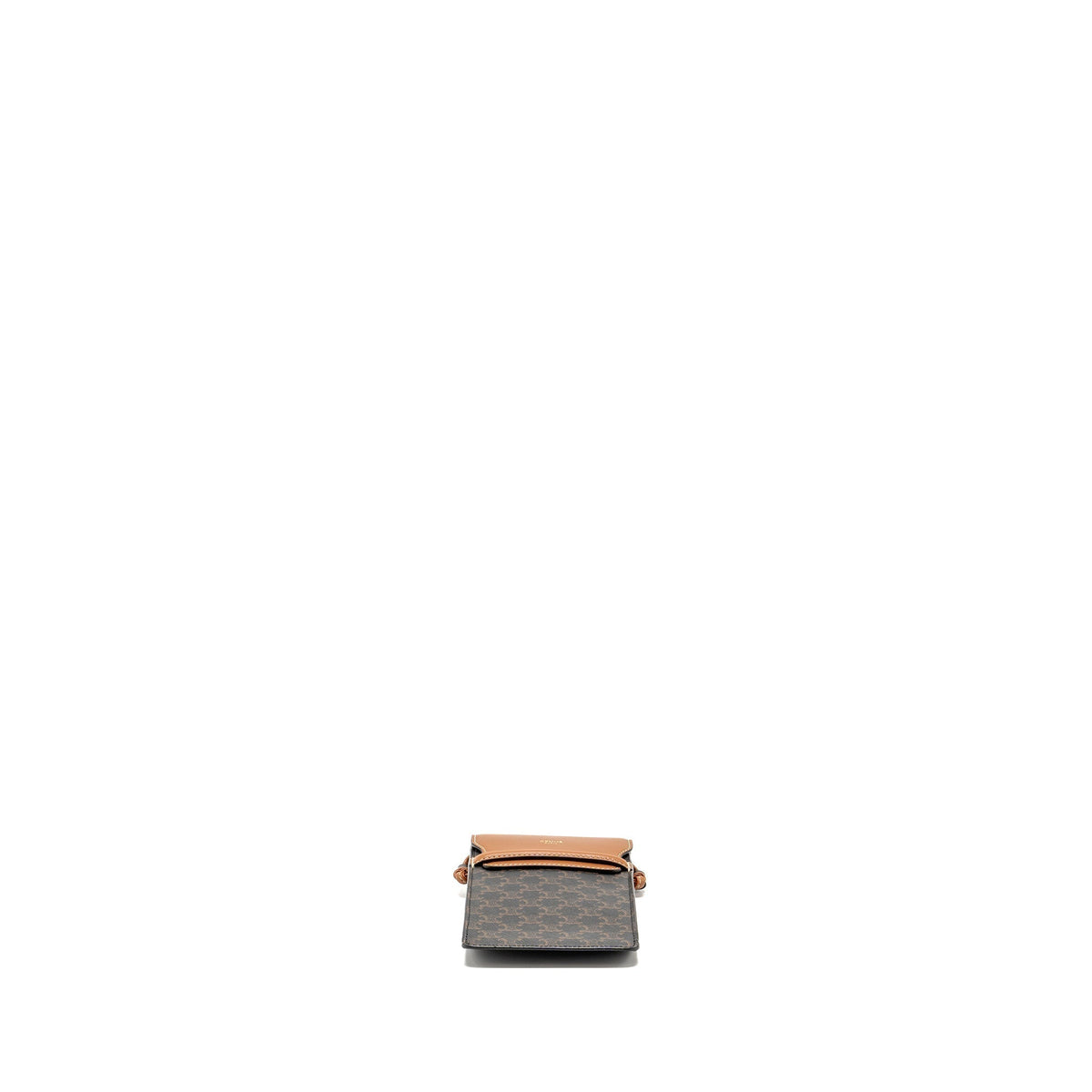 celine-phone-pouch-with-flap-triomphe-canvas-lambskin-tan