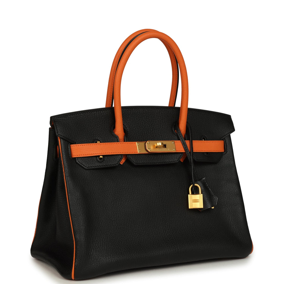 hermes-birkin-30-black-and-orange-chevre-brushed-gold-hardware-bag