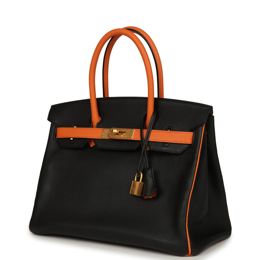 hermes-birkin-30-black-and-orange-chevre-brushed-gold-hardware-bag
