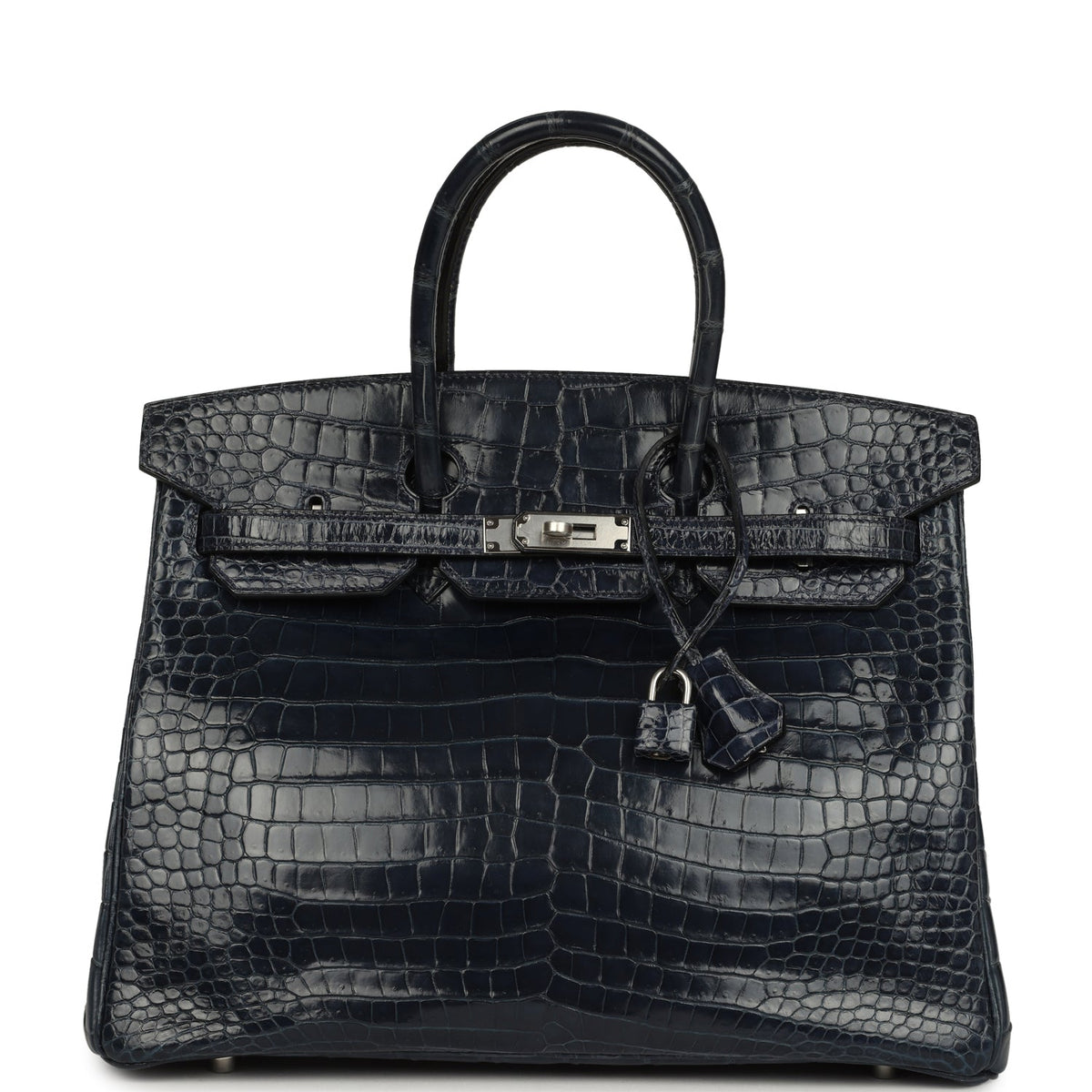 Hermes Birkin 35 Bleu Abysse Shiny Porosus Crocodile Palladium Hardware