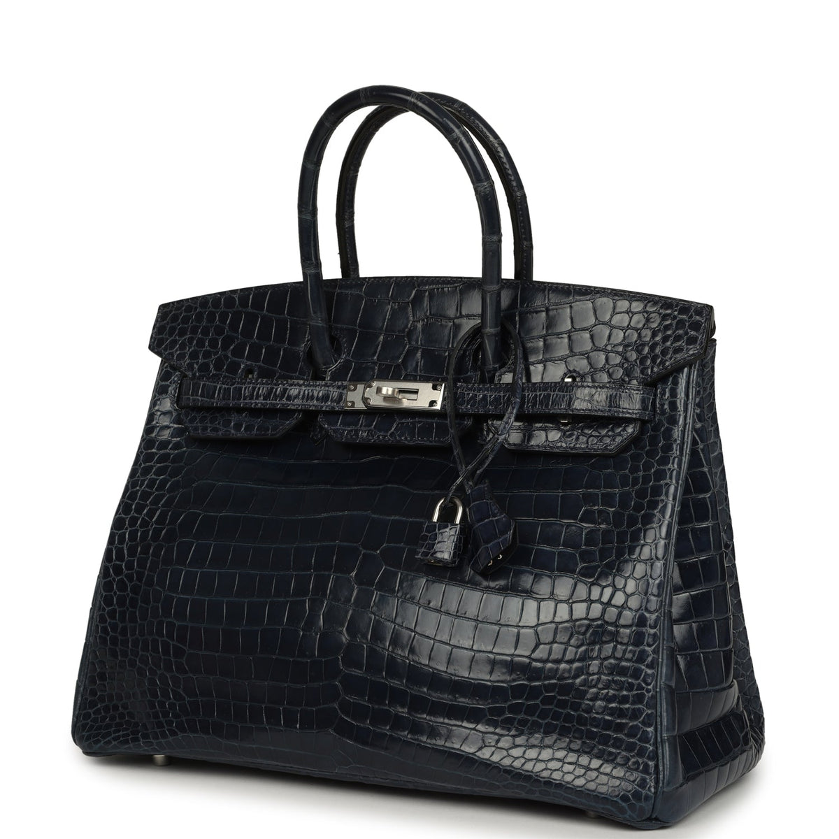Hermes Birkin 35 Bleu Abysse Shiny Porosus Crocodile Palladium Hardware