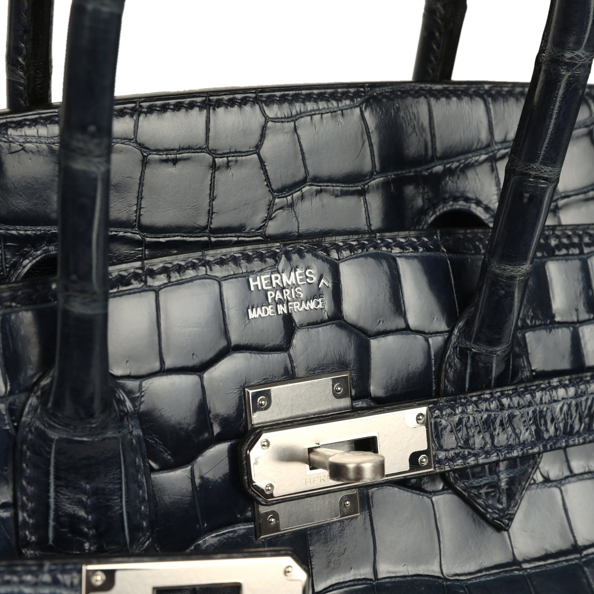 Hermes Birkin 35 Bleu Abysse Shiny Porosus Crocodile Palladium Hardware