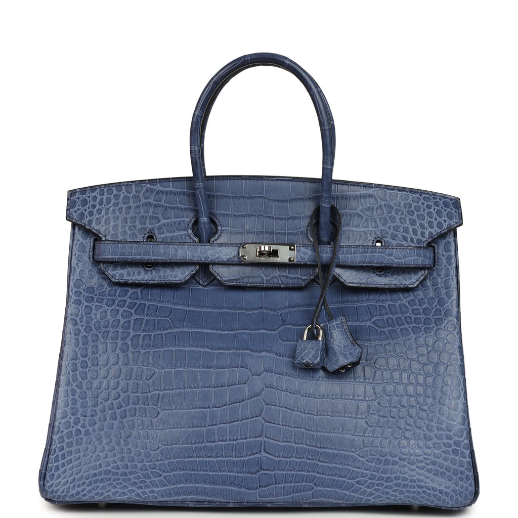Hermes Birkin 35 Bleu Brighton Matte Porosus Crocodile Palladium Hardware