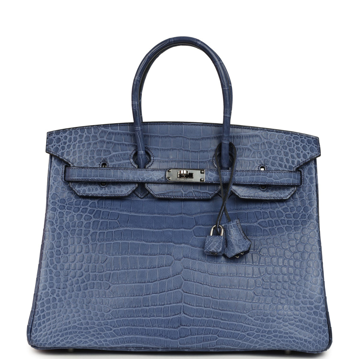 Hermes Birkin 35 Bleu Brighton Matte Porosus Crocodile Palladium Hardware