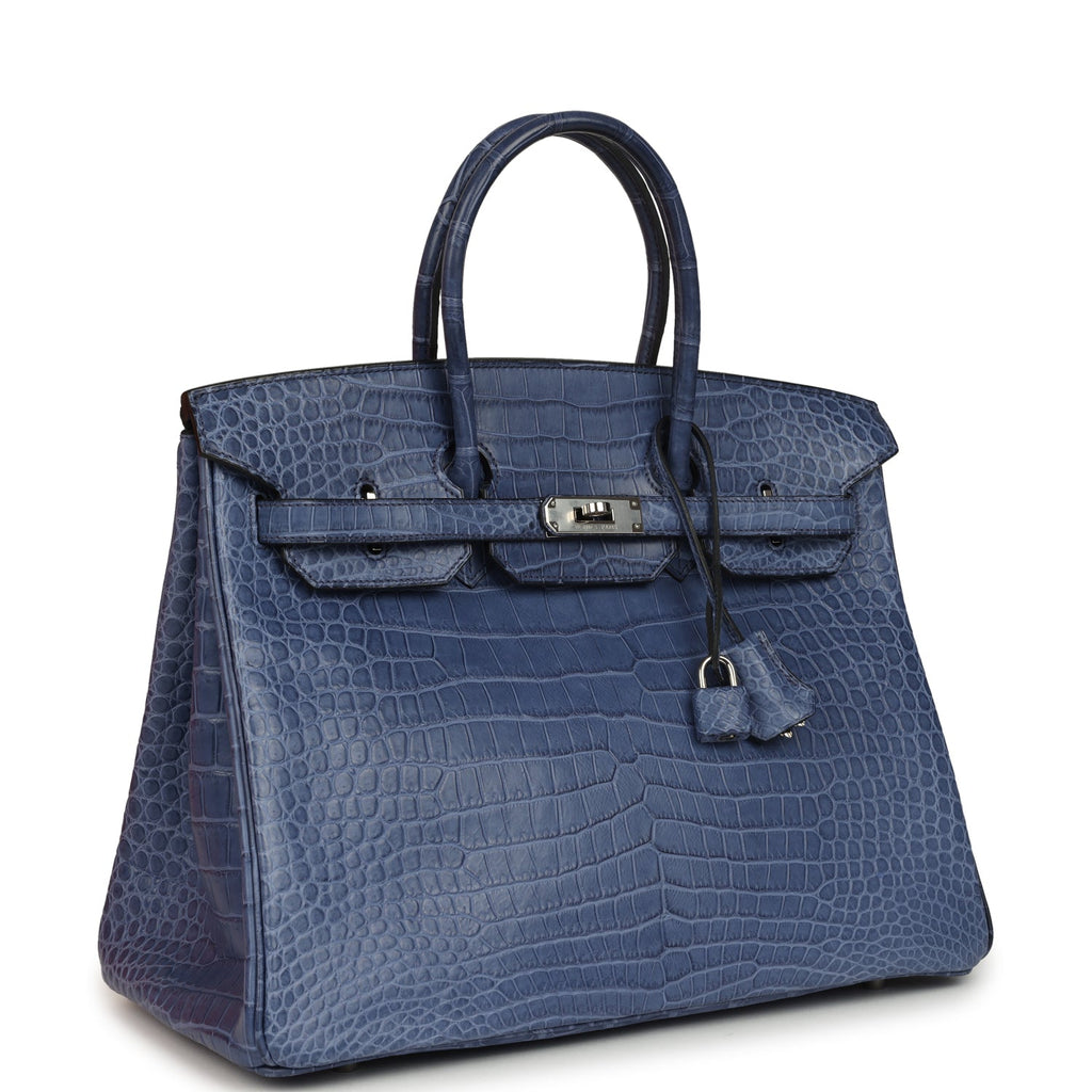 Hermes Birkin 35 Bleu Brighton Matte Porosus Crocodile Palladium Hardware
