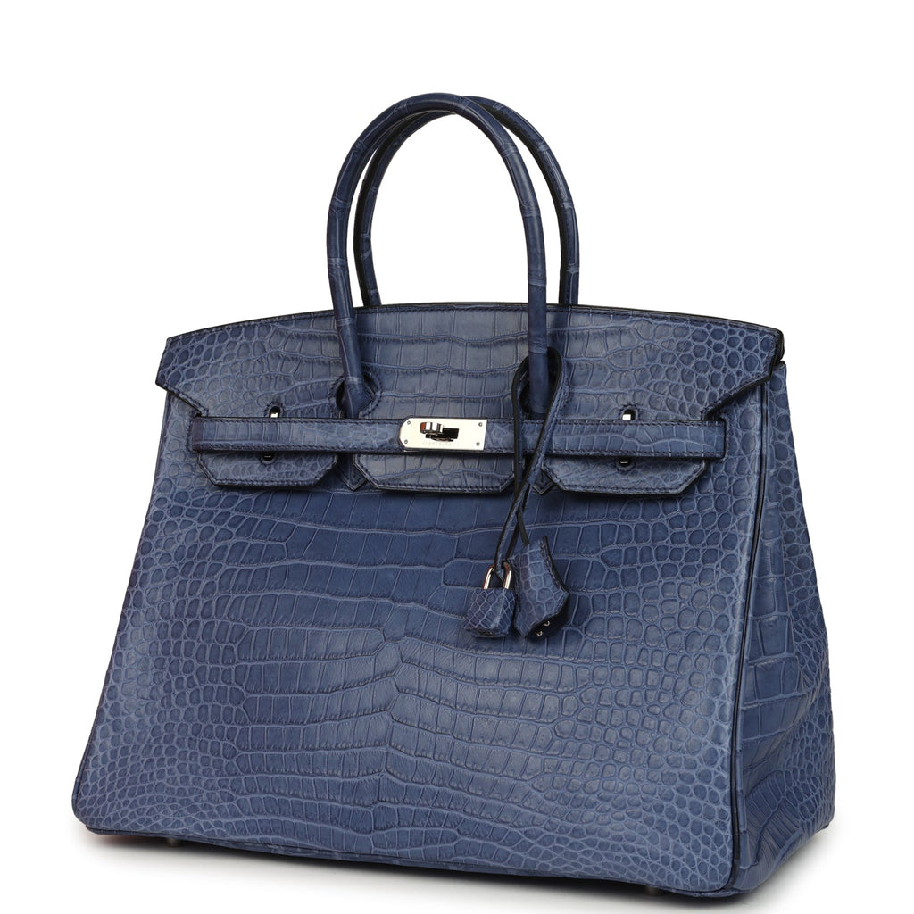 Hermes Birkin 35 Bleu Brighton Matte Porosus Crocodile Palladium Hardware