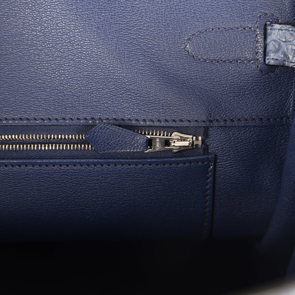 Hermes Birkin 35 Bleu Brighton Matte Porosus Crocodile Palladium Hardware