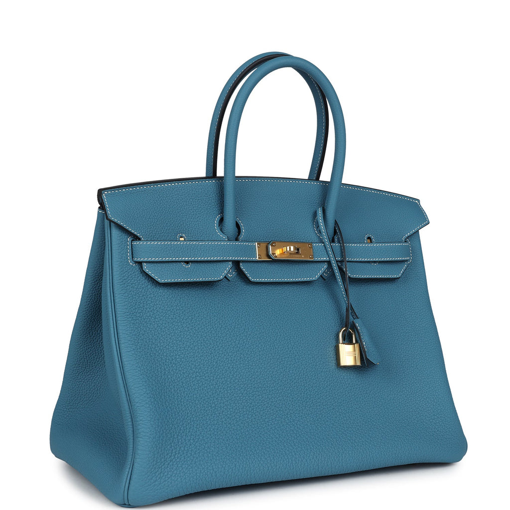 Hermes Birkin 35 Blue Jean Togo Gold Hardware