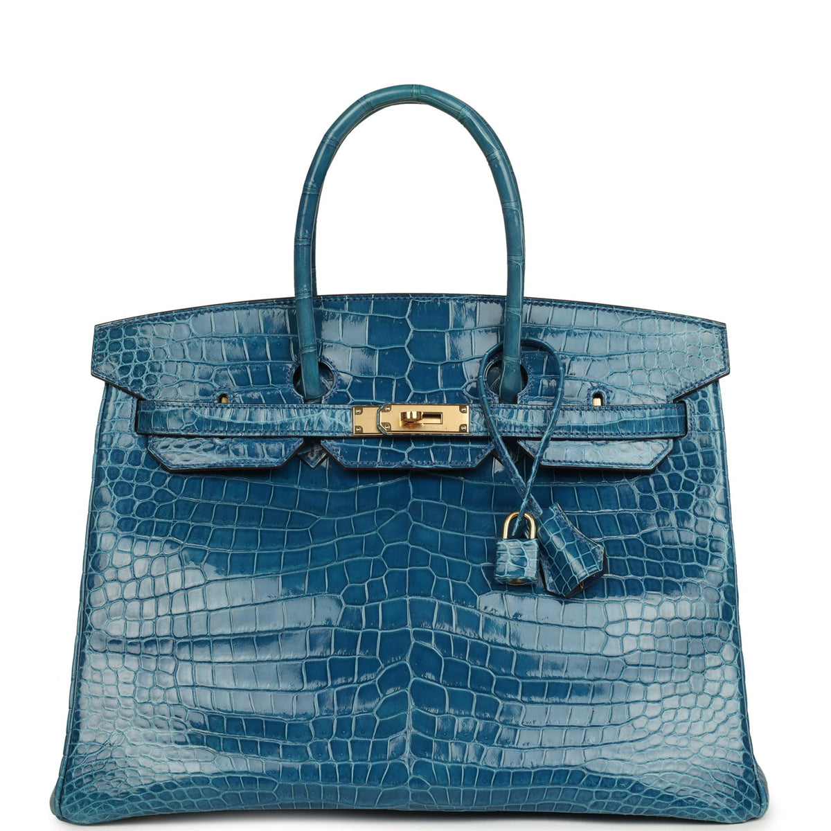 Hermes Birkin 35 Mykonos Shiny Porosus Crocodile Gold Hardware