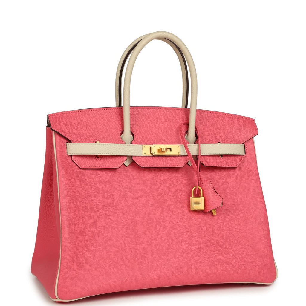 Hermes Birkin 35 Rose Azalee and Craie Epsom Brushed Gold Hardware