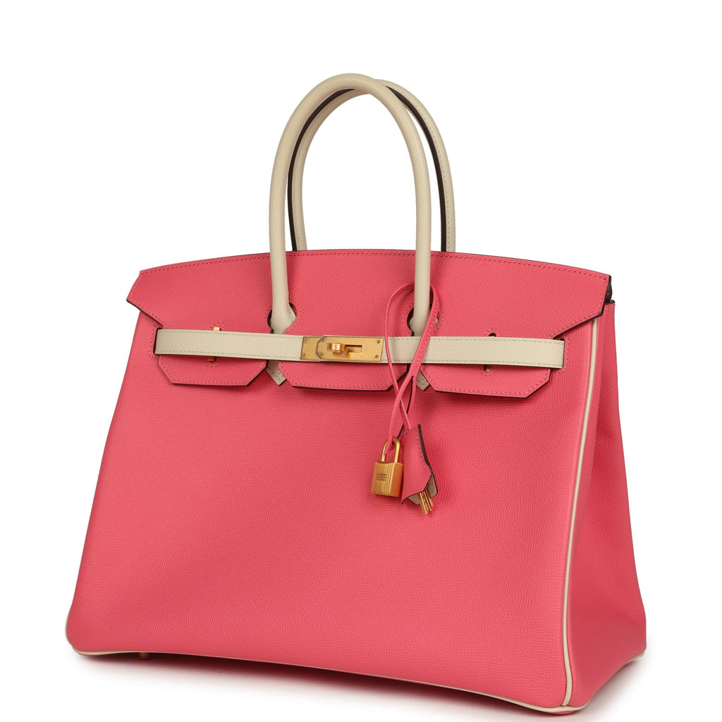 Hermes Birkin 35 Rose Azalee and Craie Epsom Brushed Gold Hardware