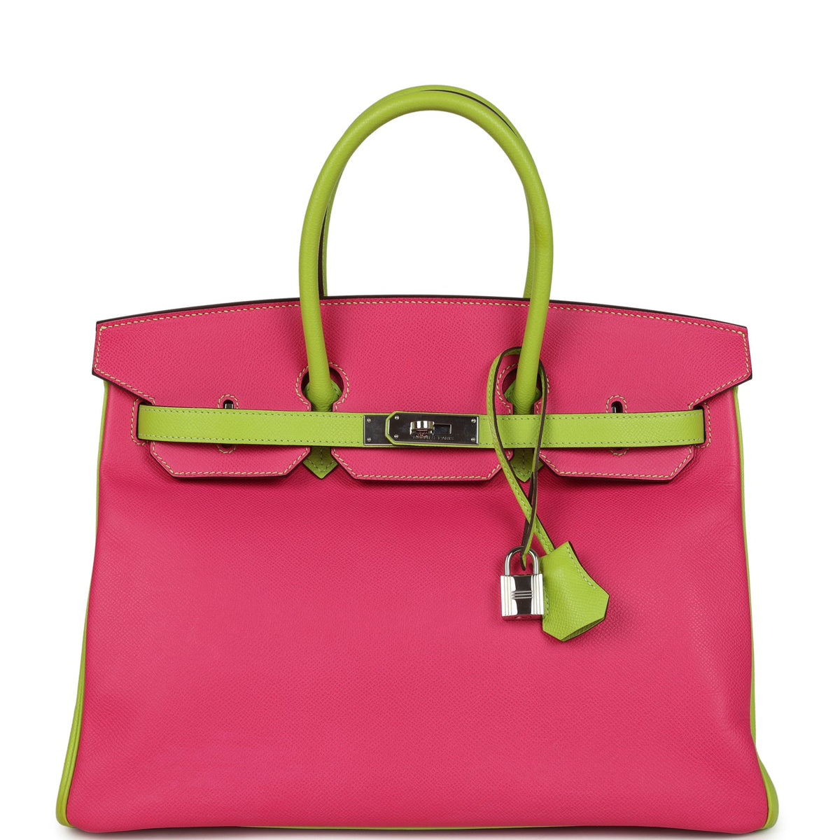Hermes Birkin 35 Rose Tyrien and Kiwi Epsom Palladium Hardware