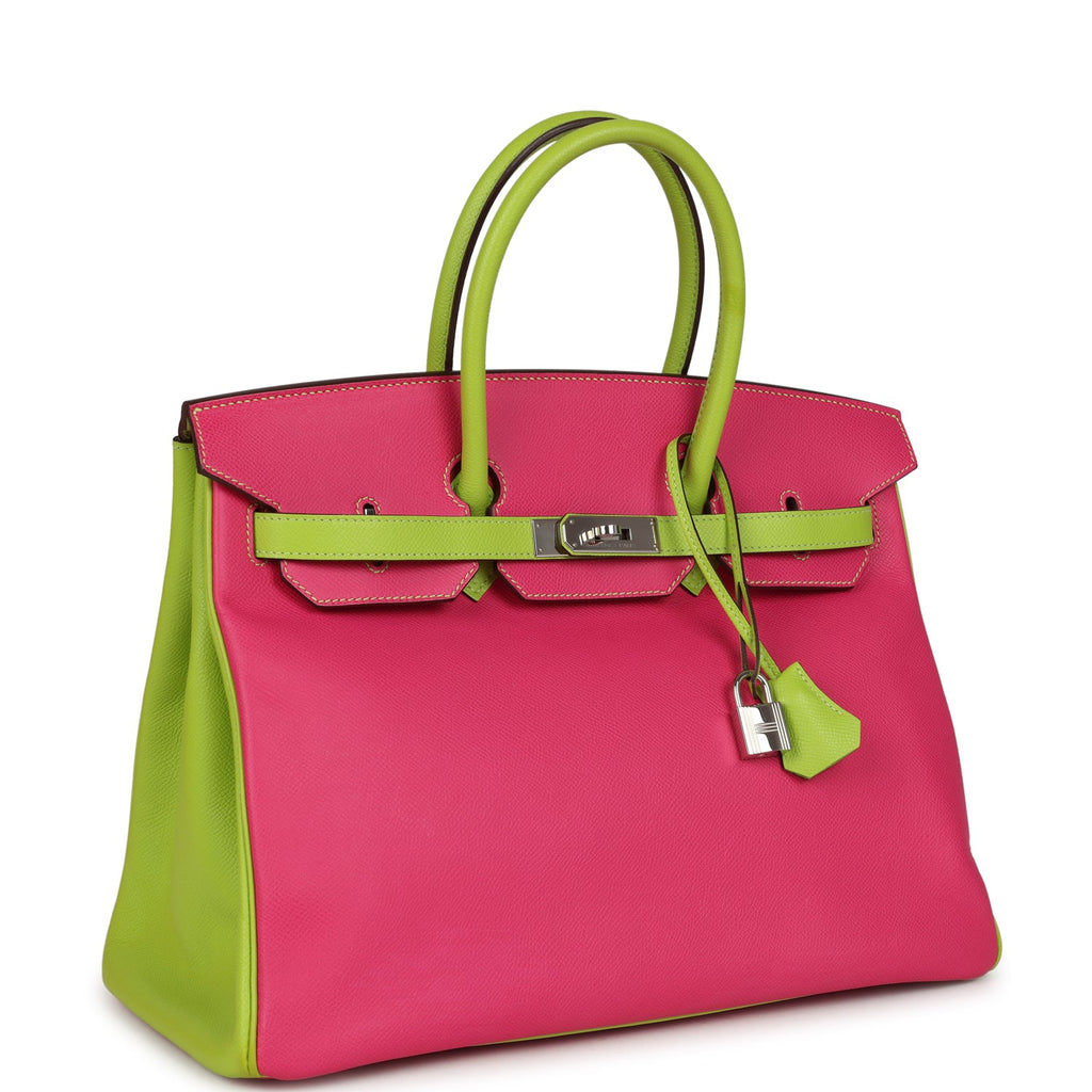 Hermes Birkin 35 Rose Tyrien and Kiwi Epsom Palladium Hardware