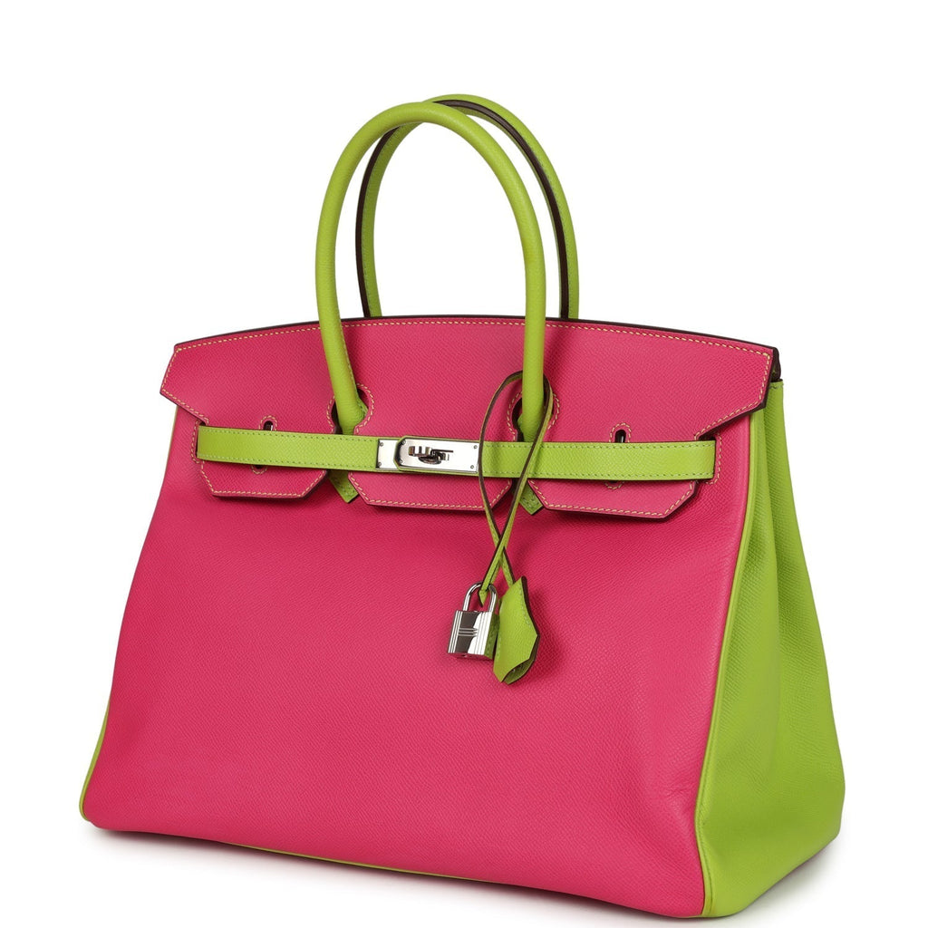 Hermes Birkin 35 Rose Tyrien and Kiwi Epsom Palladium Hardware