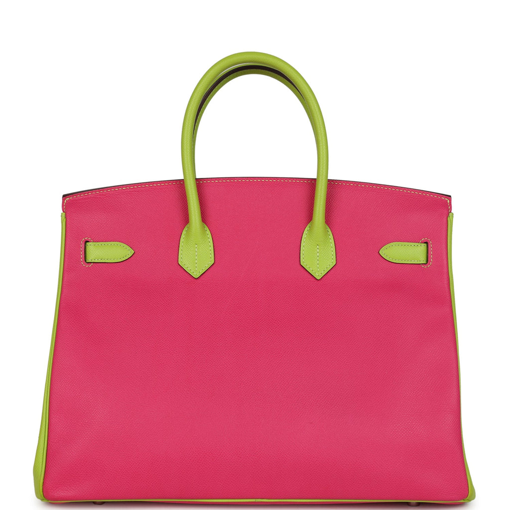 Hermes Birkin 35 Rose Tyrien and Kiwi Epsom Palladium Hardware