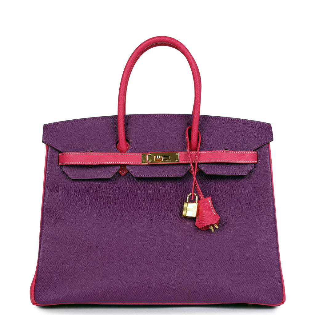 Hermes Birkin 35 Rose Tyrien and Violet Epsom Gold Hardware