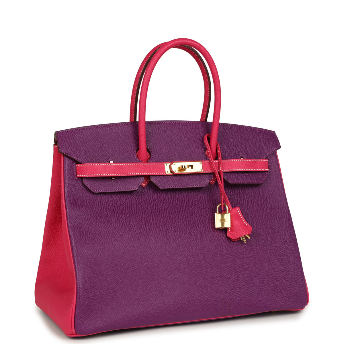 Hermes Birkin 35 Rose Tyrien and Violet Epsom Gold Hardware