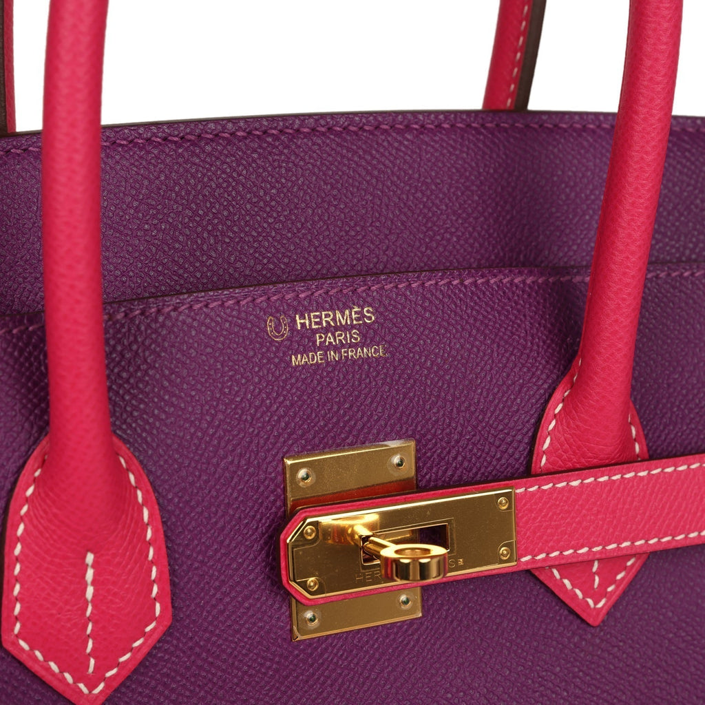 Hermes Birkin 35 Rose Tyrien and Violet Epsom Gold Hardware