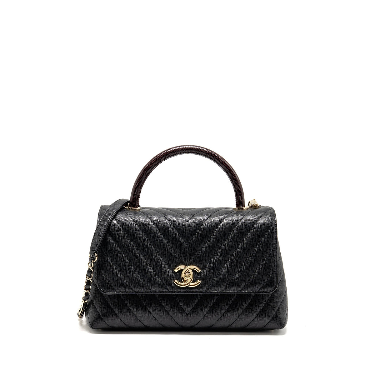 chanel-medium-chevron-coco-handle-caviar-black-burgundy-handle-lghw-copy