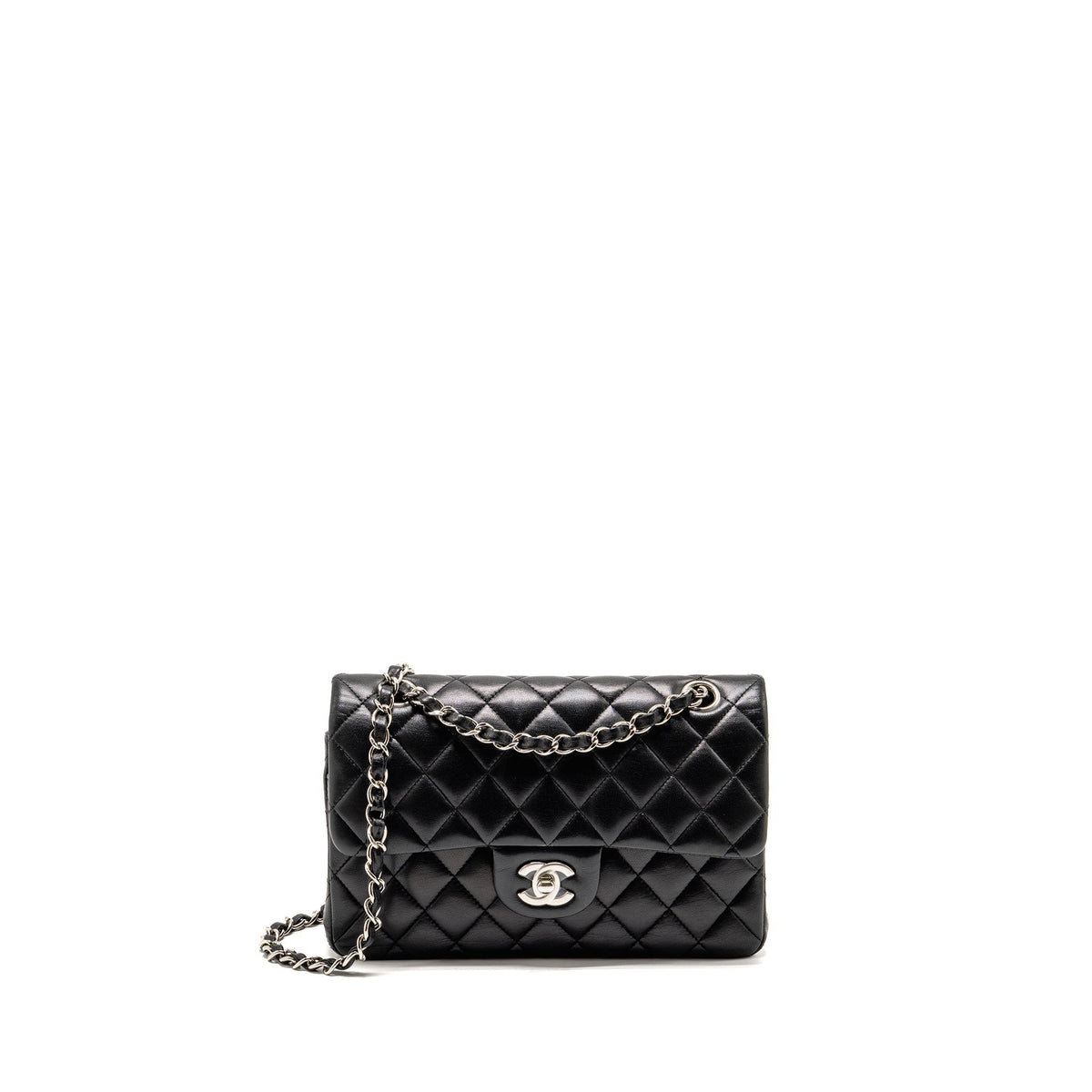chanel-small-classic-double-flap-bag-lambskin-black-shw-2