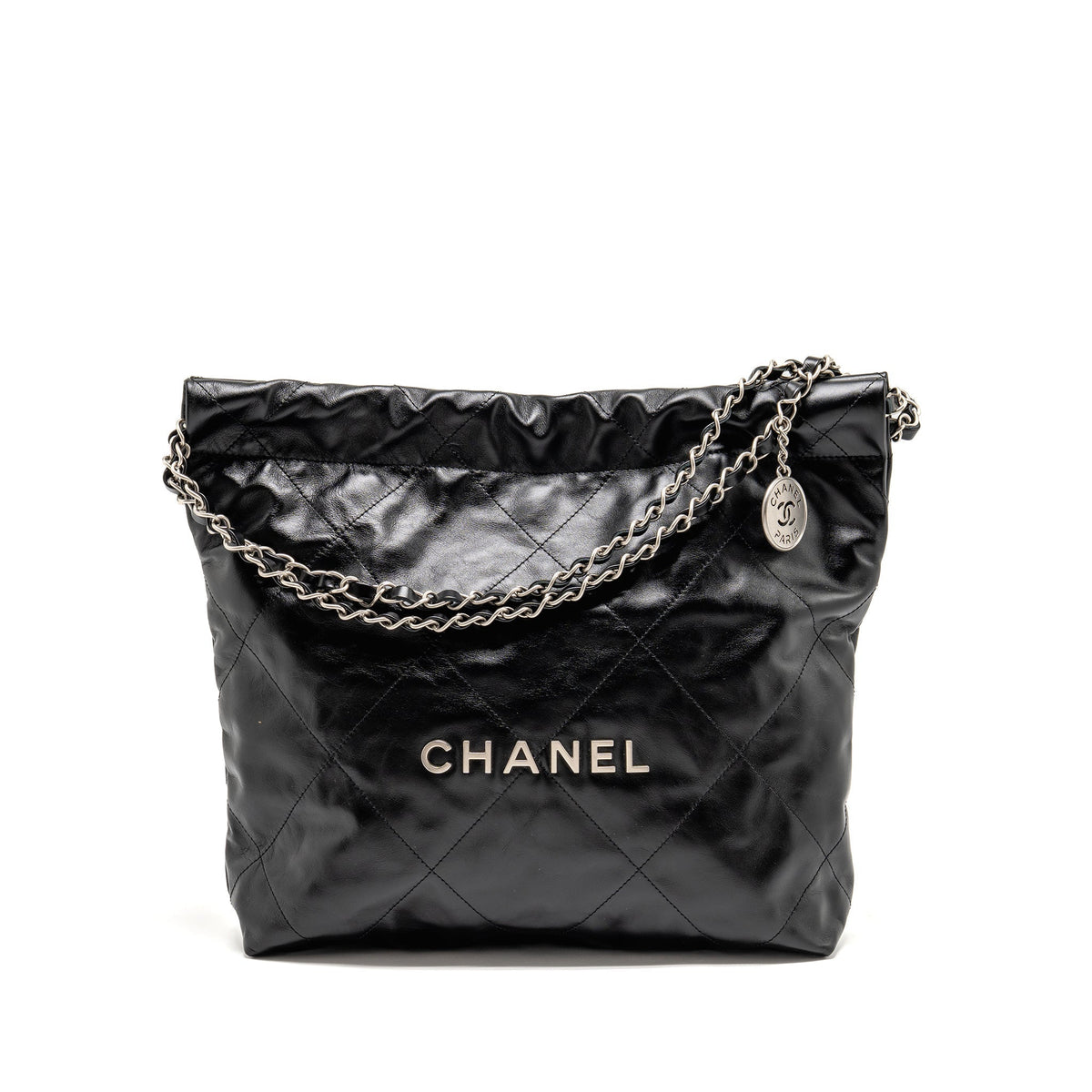 chanel-small-22-shiny-calfskin-black-shw-microchip