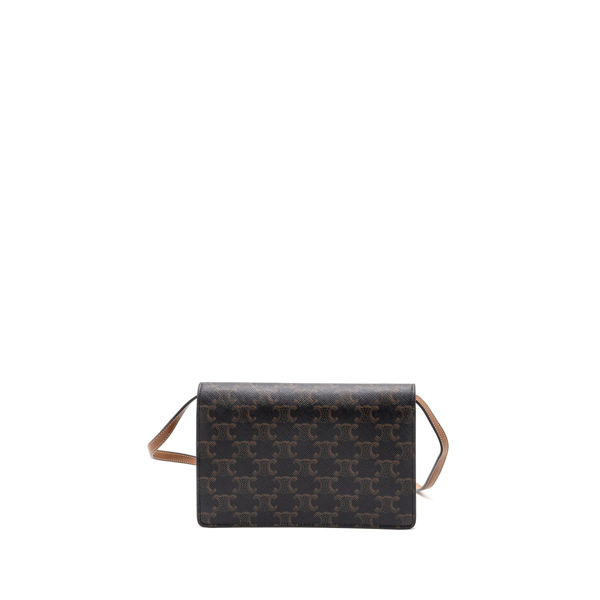 celine-wallet-on-strap-triomphe-canvas-smooth-lambskin-tan-with-ghw