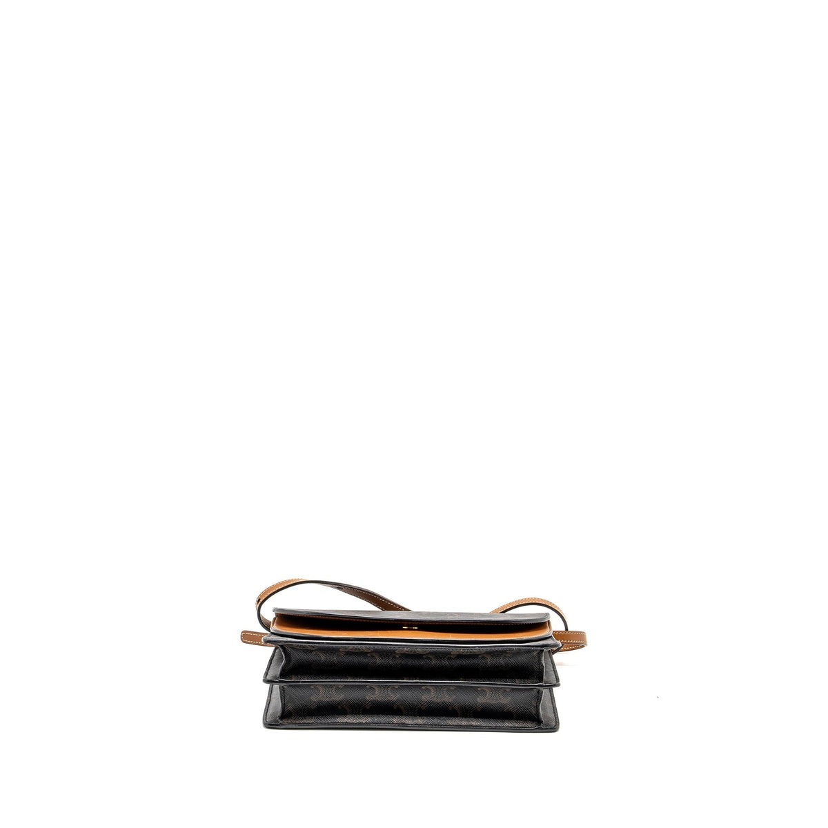 celine-wallet-on-strap-triomphe-canvas-smooth-lambskin-tan-ghw-6