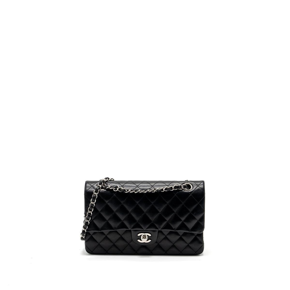 chanel-medium-classic-double-flap-bag-lambskin-black-shw-copy