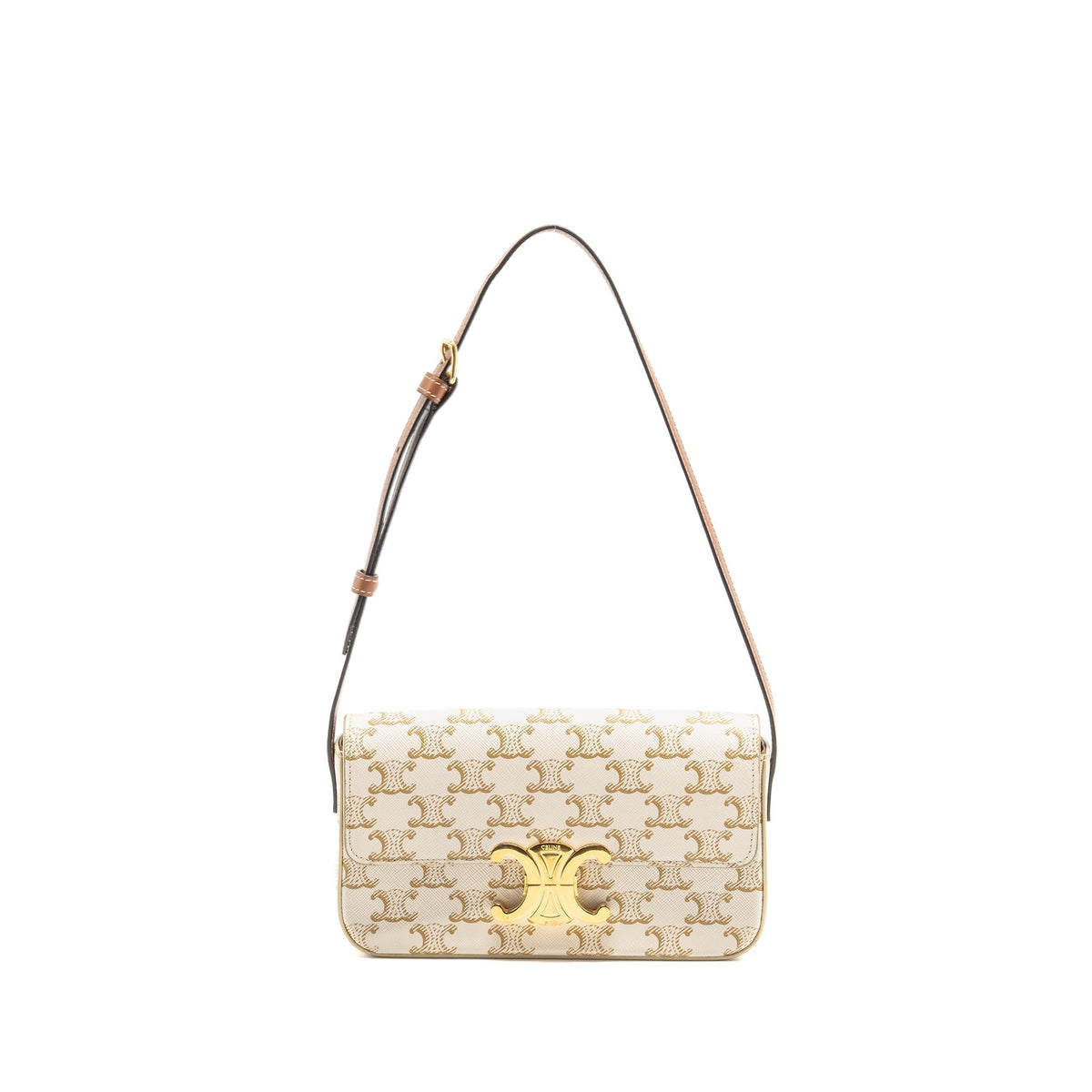 celine-triomphe-shouder-bag-triomphe-canvas-calfskin-white-ghw