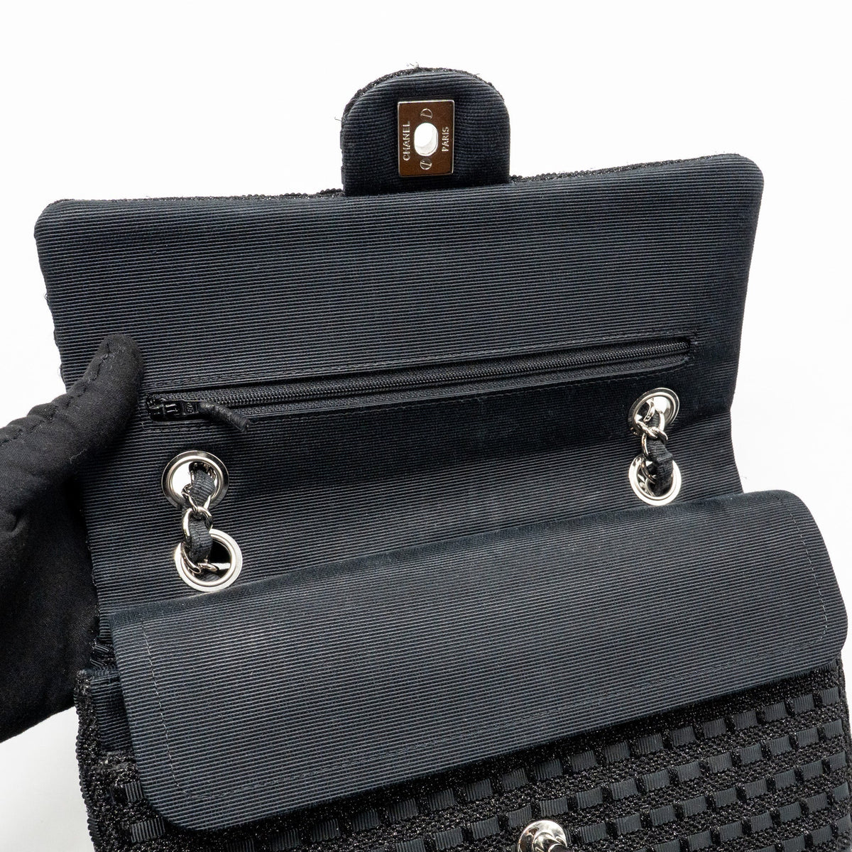 chanel-medium-classic-double-flap-bag-tweed-black-shw-copy