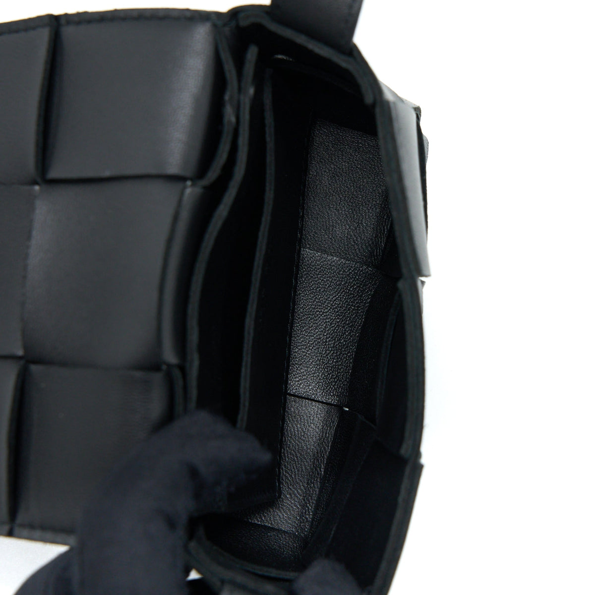 bottega-veneta-mini-cassette-intrecciato-crossbody-bag-black-lghw