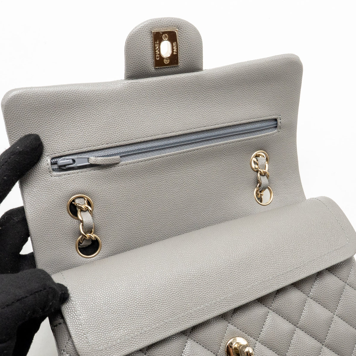 chanel-small-classic-double-flap-bag-caviar-dark-grey-lghw-microchip