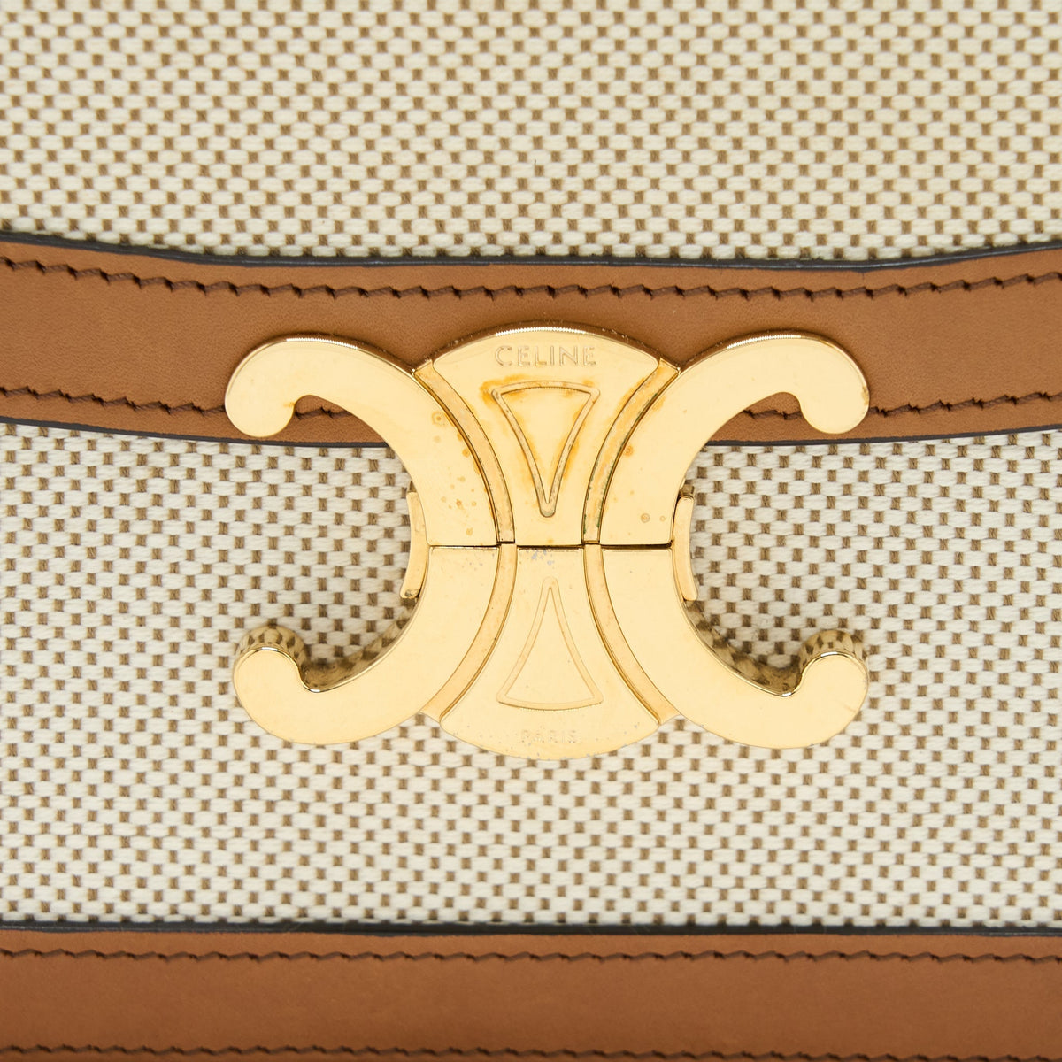 celine-triomphe-bag-textile-calfskin-white-tan-ghw