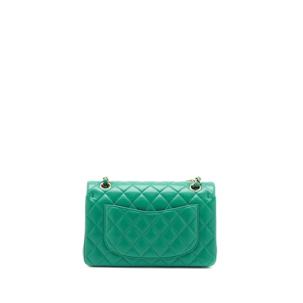 chanel-small-classic-double-flap-bag-lambskin-green-lghwmicrochip