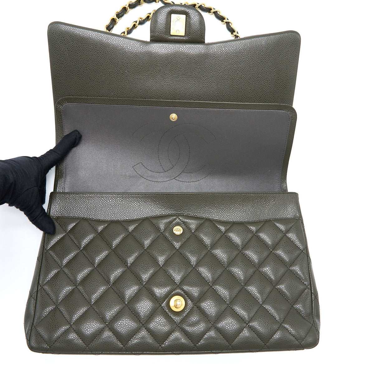 chanel-maxi-classic-double-flap-bag-caviar-olive-green-brushed-ghw