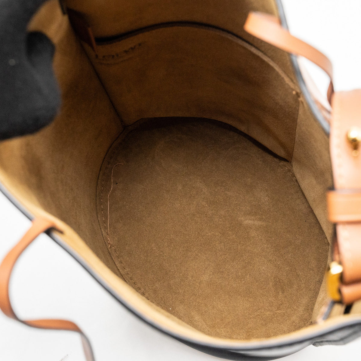 loewe-gate-bucket-bag-calfskin-black-tan-ghw