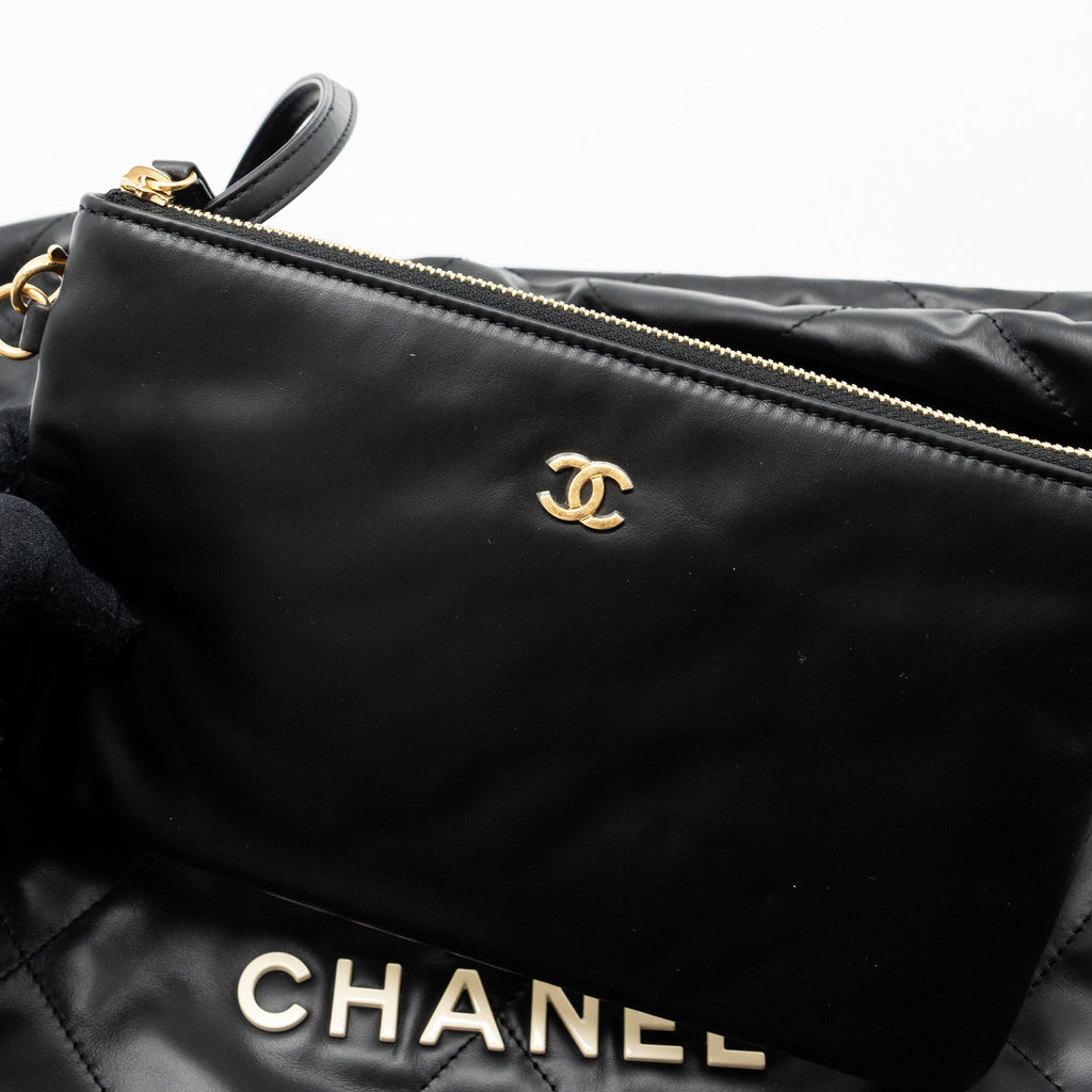 chanel-small-22-bag-calfskin-black-white-letter-ghw-microchip