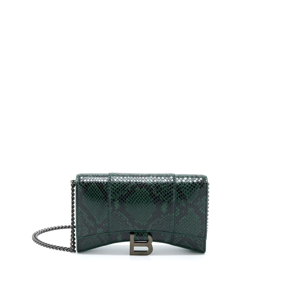 balenciaga-hourglass-wallet-with-chain-python-embossed-calfskin-black-dark-green