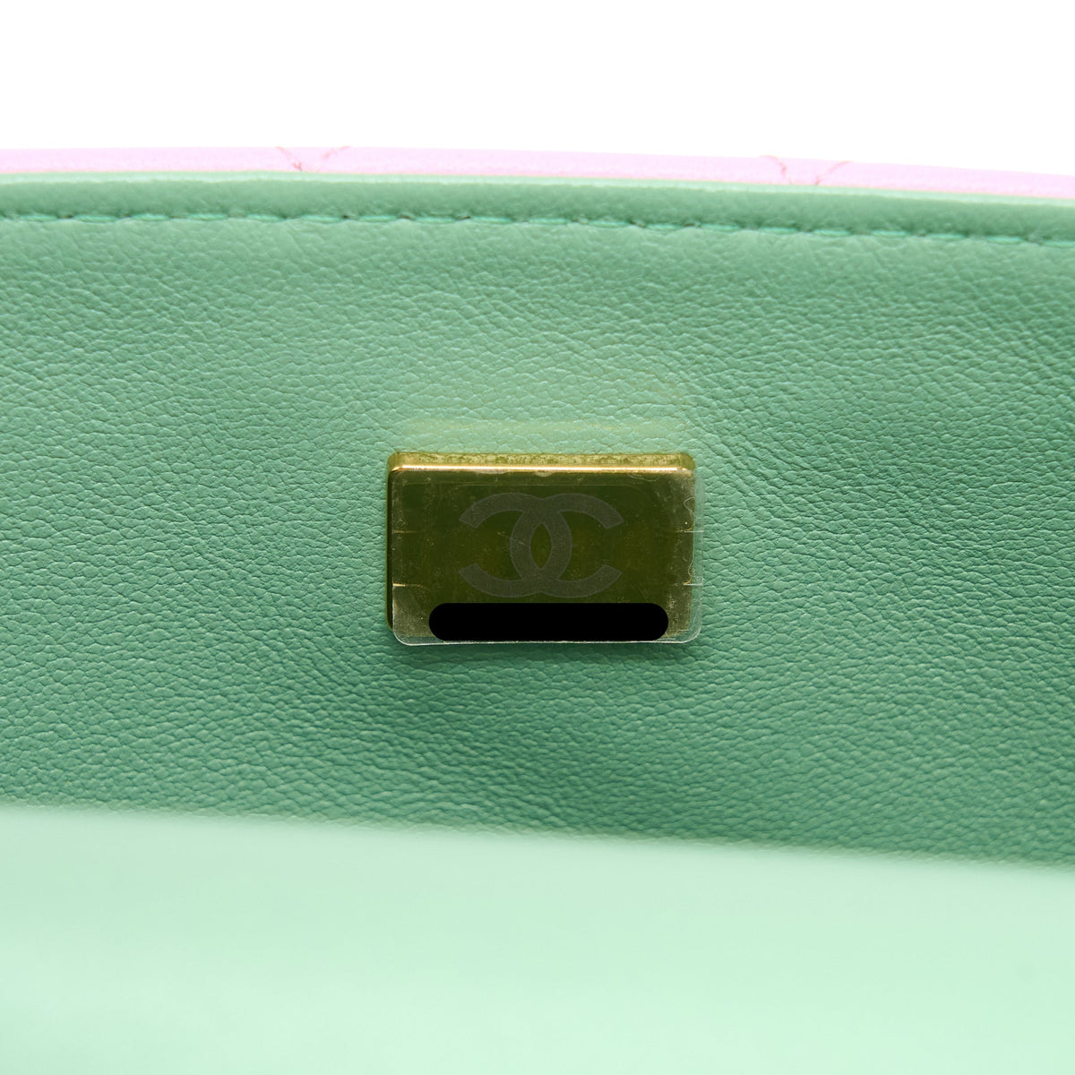 copy-of-chanel-top-handle-mini-rectangular-lambskin-pink-light-green-lghw-microchip