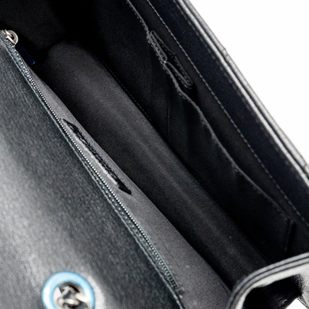 chanel-envelop-metal-plate-flap-bag-chevron-calfskin-black-navy-ruthenium-silver-hardware-copy