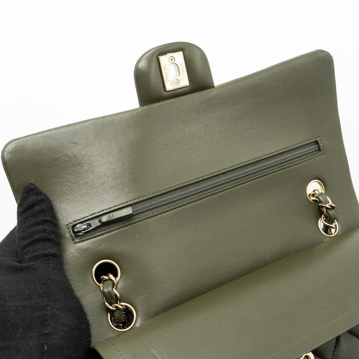 chanel-22k-medium-classic-double-flap-bag-lambskin-olive-green-lghwmicrochip