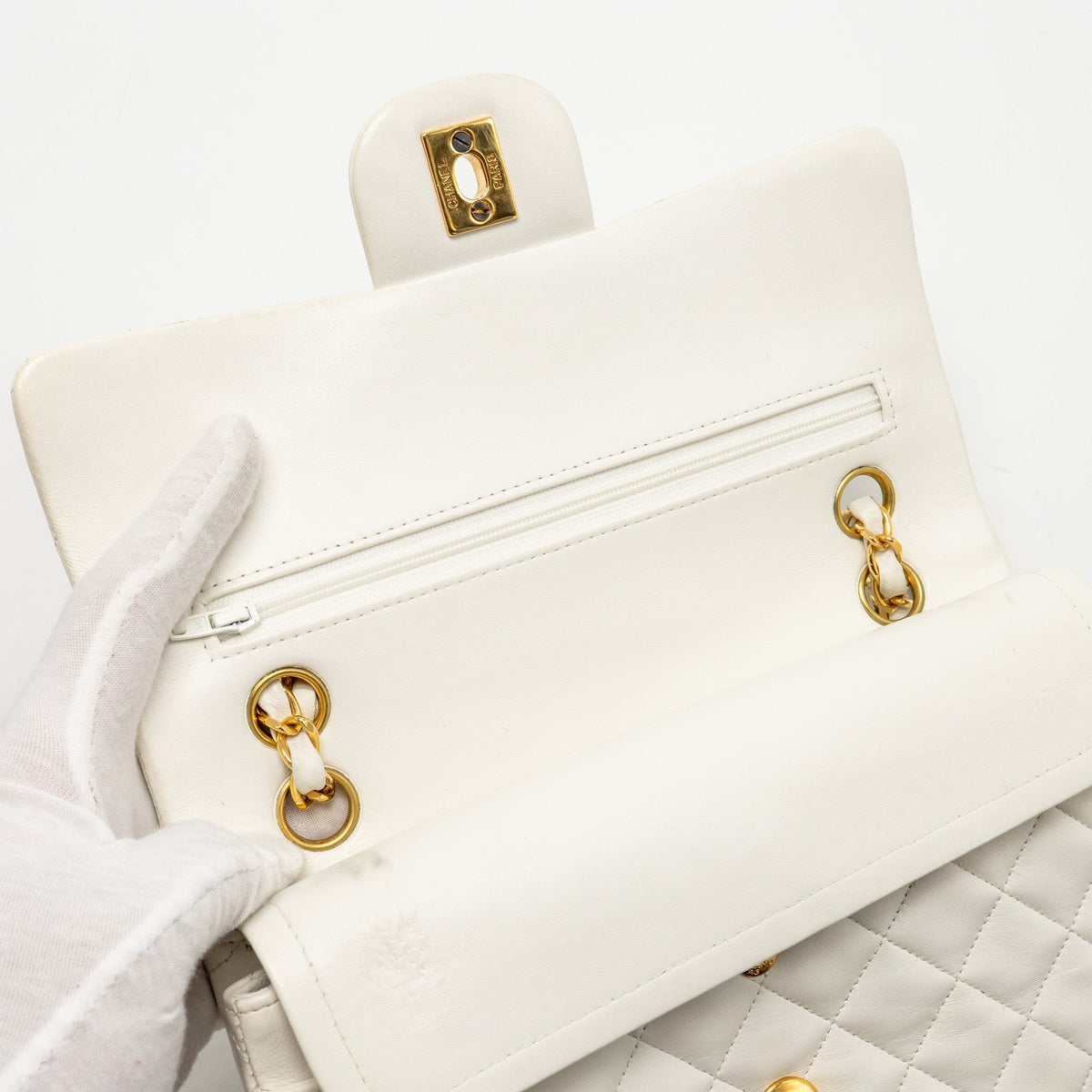 chanel-vintage-small-classic-double-flap-bag-lambskin-white-ghw