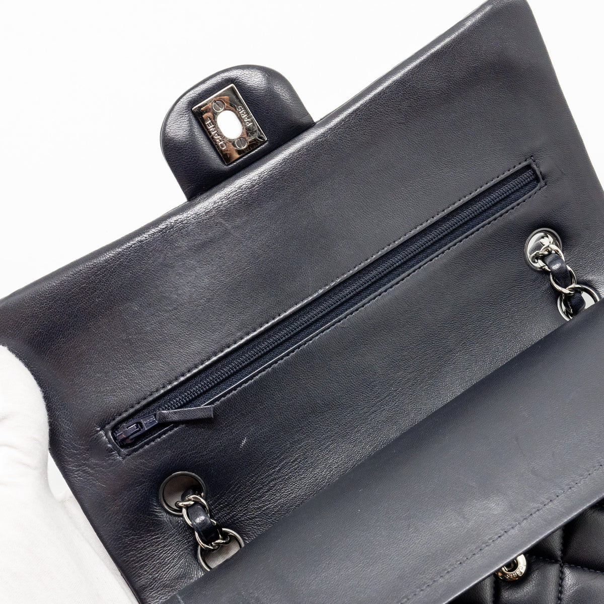 chanel-medium-classic-double-flap-bag-lambskin-dark-blue-shw