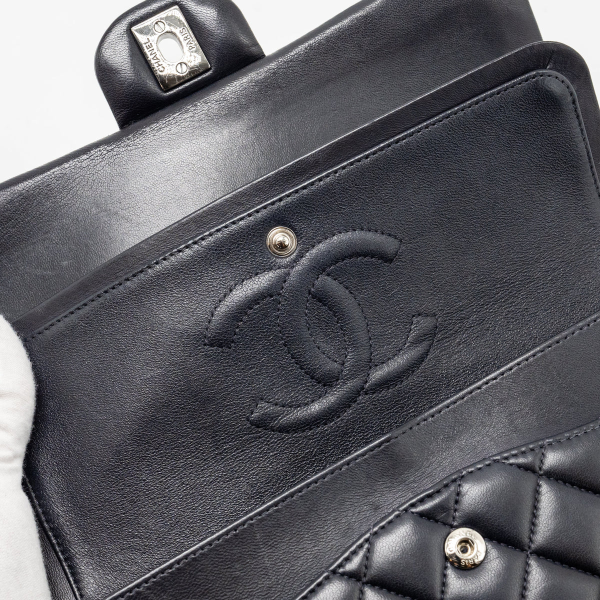 chanel-medium-classic-double-flap-bag-lambskin-dark-blue-shw