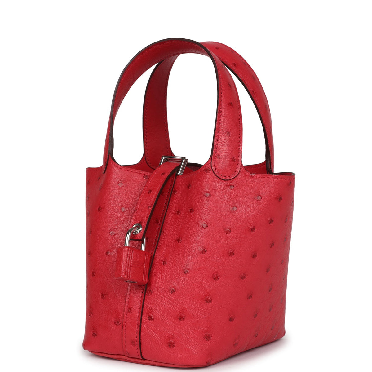 Micro Hermes Picotin Lock 14 Bougainvillea Ostrich Palladium Hardware Bag