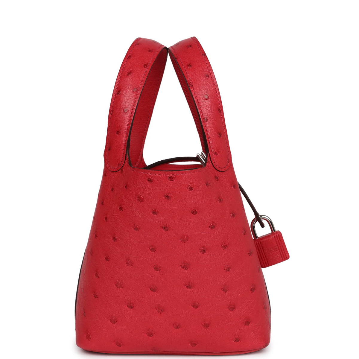 Micro Hermes Picotin Lock 14 Bougainvillea Ostrich Palladium Hardware Bag