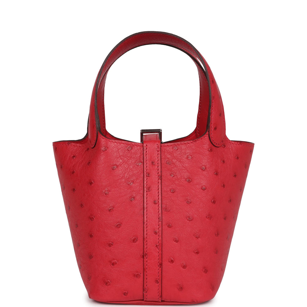 Micro Hermes Picotin Lock 14 Bougainvillea Ostrich Palladium Hardware Bag