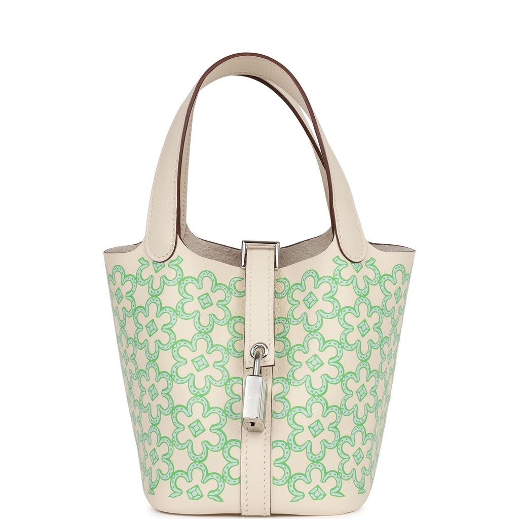 Micro Hermes Picotin Lock 14 "Lucky Daisy" Nata Swift Palladium Hardware Bag