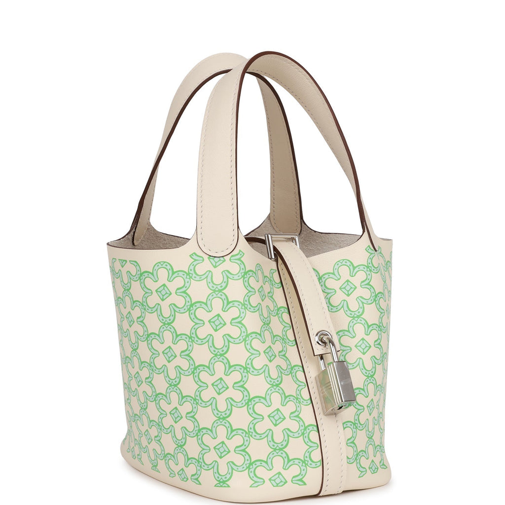 Micro Hermes Picotin Lock 14 "Lucky Daisy" Nata Swift Palladium Hardware Bag