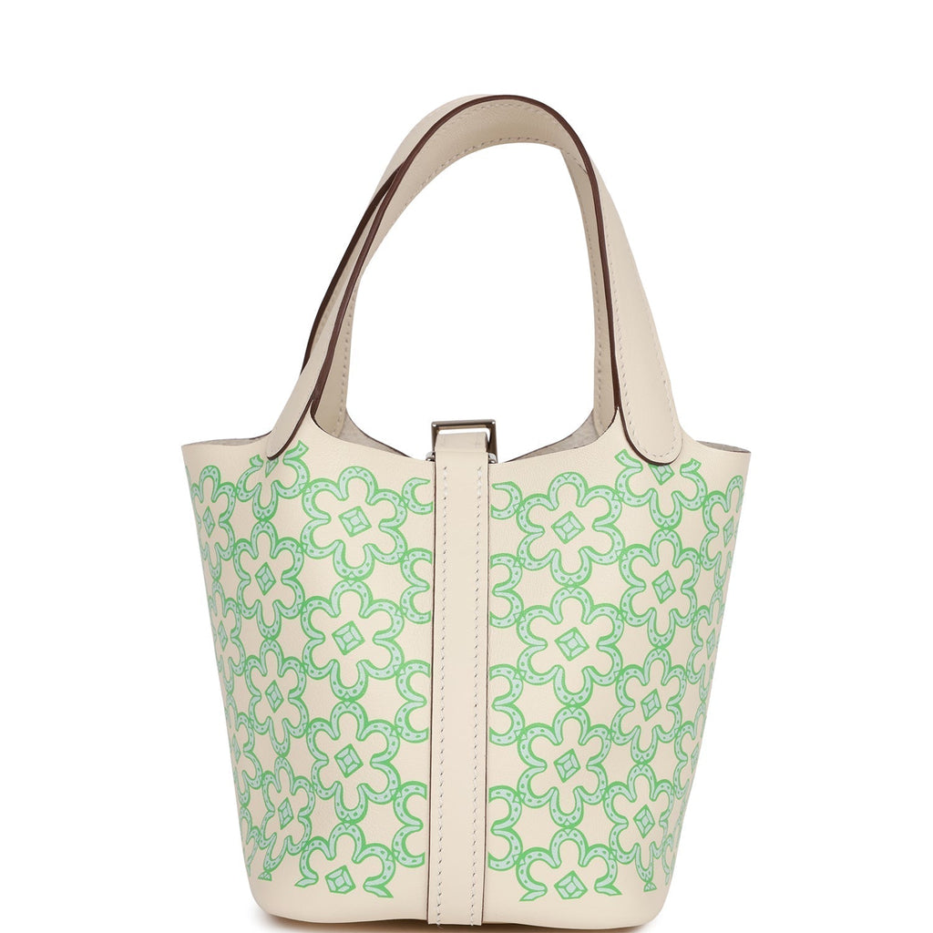 Micro Hermes Picotin Lock 14 "Lucky Daisy" Nata Swift Palladium Hardware Bag